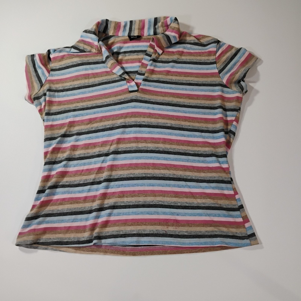 Vanity Women's Small? V Neck Collar Multicolored Striped Short Sleeve Tee Shirt